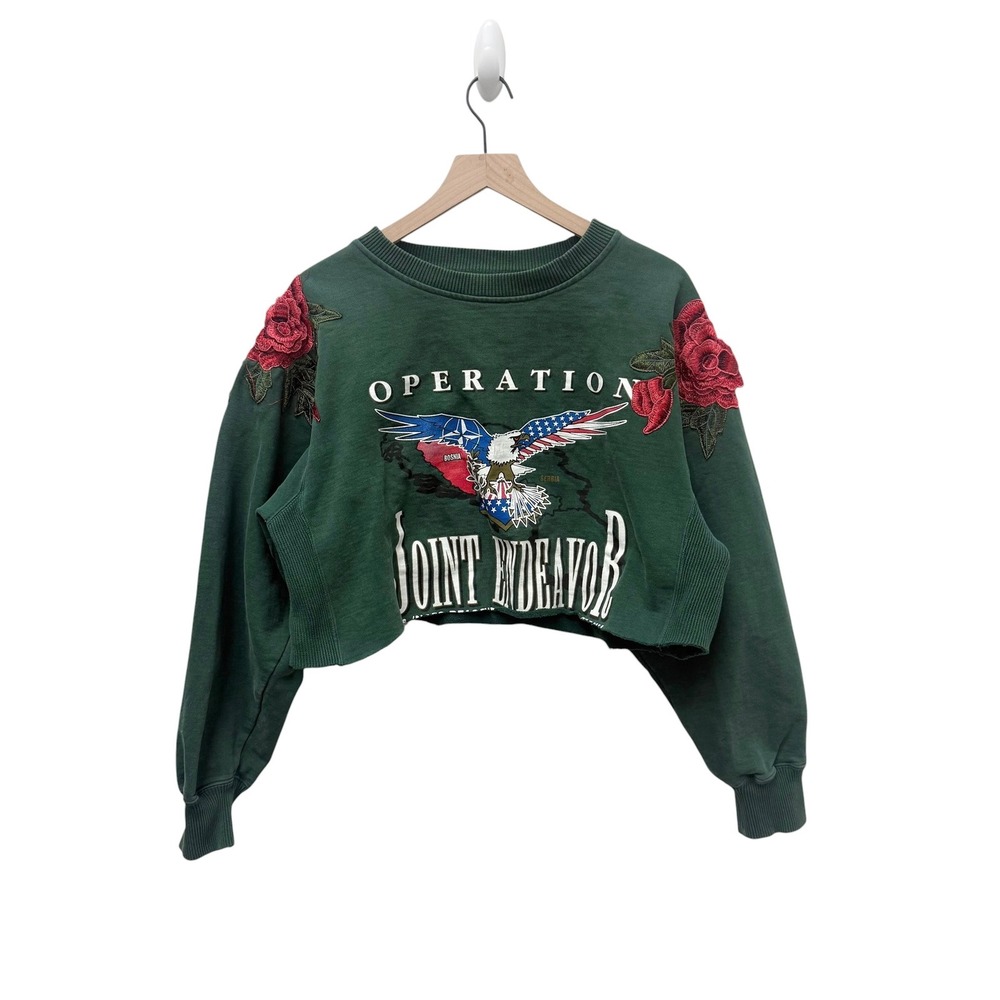 Furst of a Kind Green Cropped Sweatshirt Operation Joint Endeavor‎ Rose